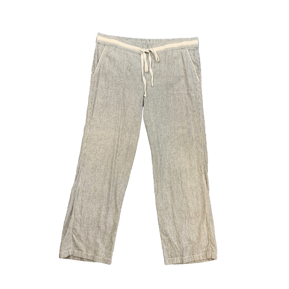 Caslon Pants Womens L Large Linen Blend Pinstripe Drawstring Relax Wide Lounge